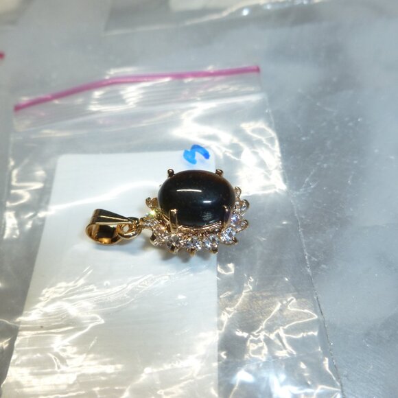 18K Gold Electroplate Tiger's Eye Swarovski Crystals Pendant - Picture 13 of 16